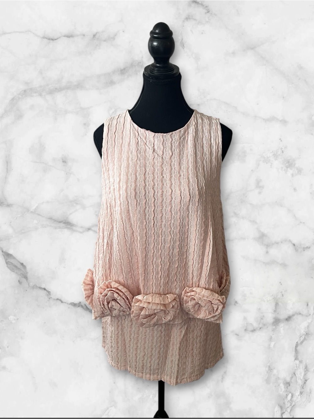 Sleeveless Blush Pink Floral Rosette Overlay Top And Skirt